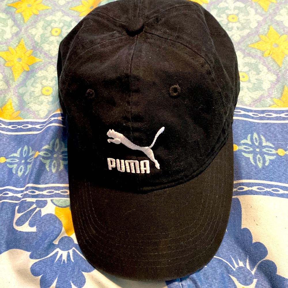 Puma Baseball Hat Black White Logo Embroidered Adjustable Cap